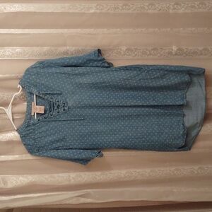 PHILOSOPHY Blue Denim Chambray Spring Lace Up Neck Short Sleeve Dress Size Small